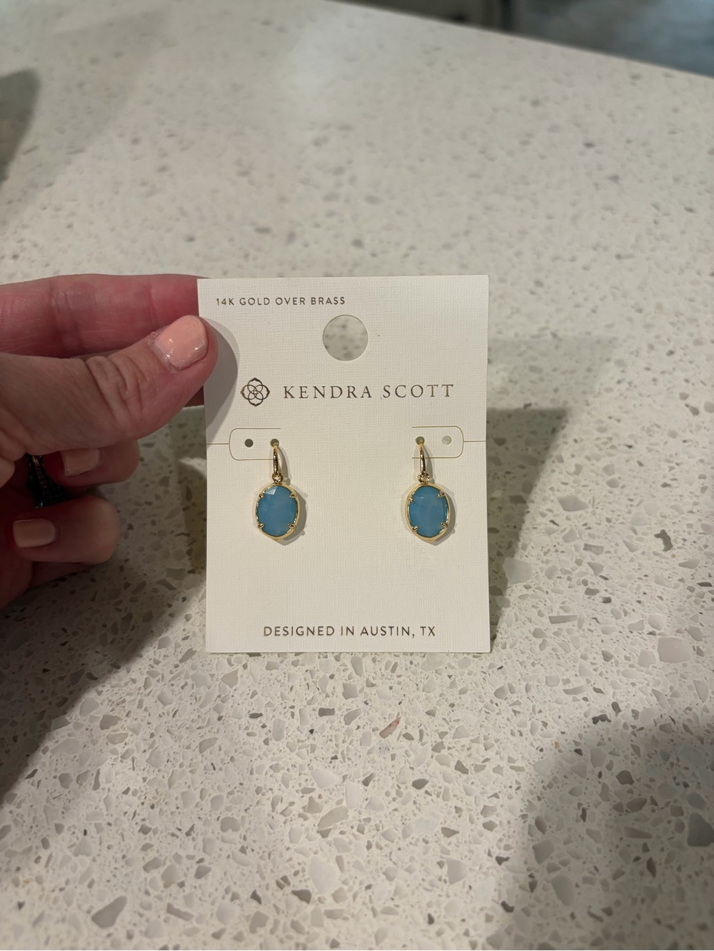 Kendra Scott Gold Drop Earrings with Blue Stones